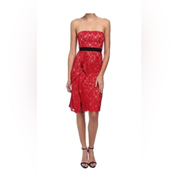 BCBGMaxAzria Dresses & Skirts - BCBG MAXAZRIA Red Alexandra Strapless Lace Evening /Cocktail Dress Size 8.